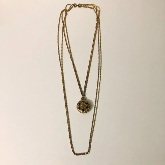 Vintage Goldette NY Pocket Necklace Long Chain Layered Victorian Style - Picture 2 of 12